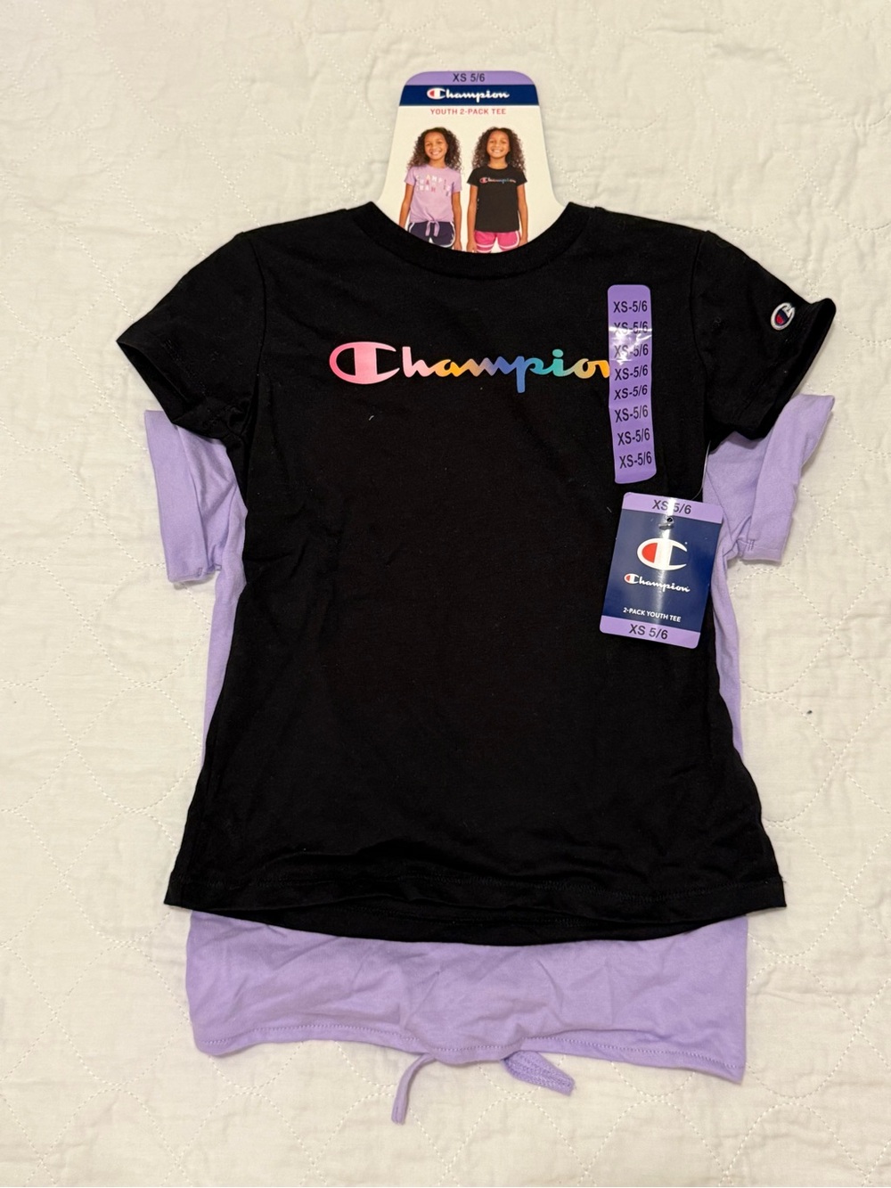 Champion Black Tee with Rainbow Script Logo